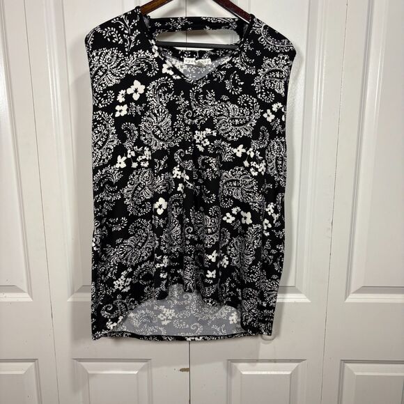 Eyecandy Tunic Womens 3X Black White Floral Sleeveless Boho Cottagecore Keyhole - Picture 1 of 6